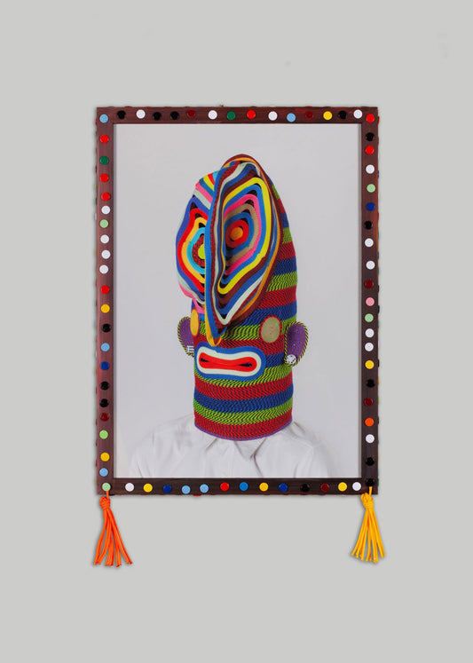 Ropemask print in painted frame with thumbtacks #2